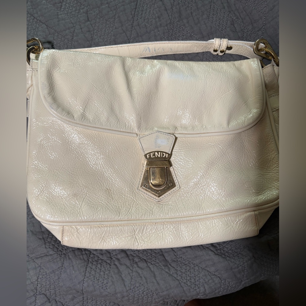 Authentic Fendi Patent Leather Cream Crossbody Bag with Adjustable Strap - Picture 12 of 15